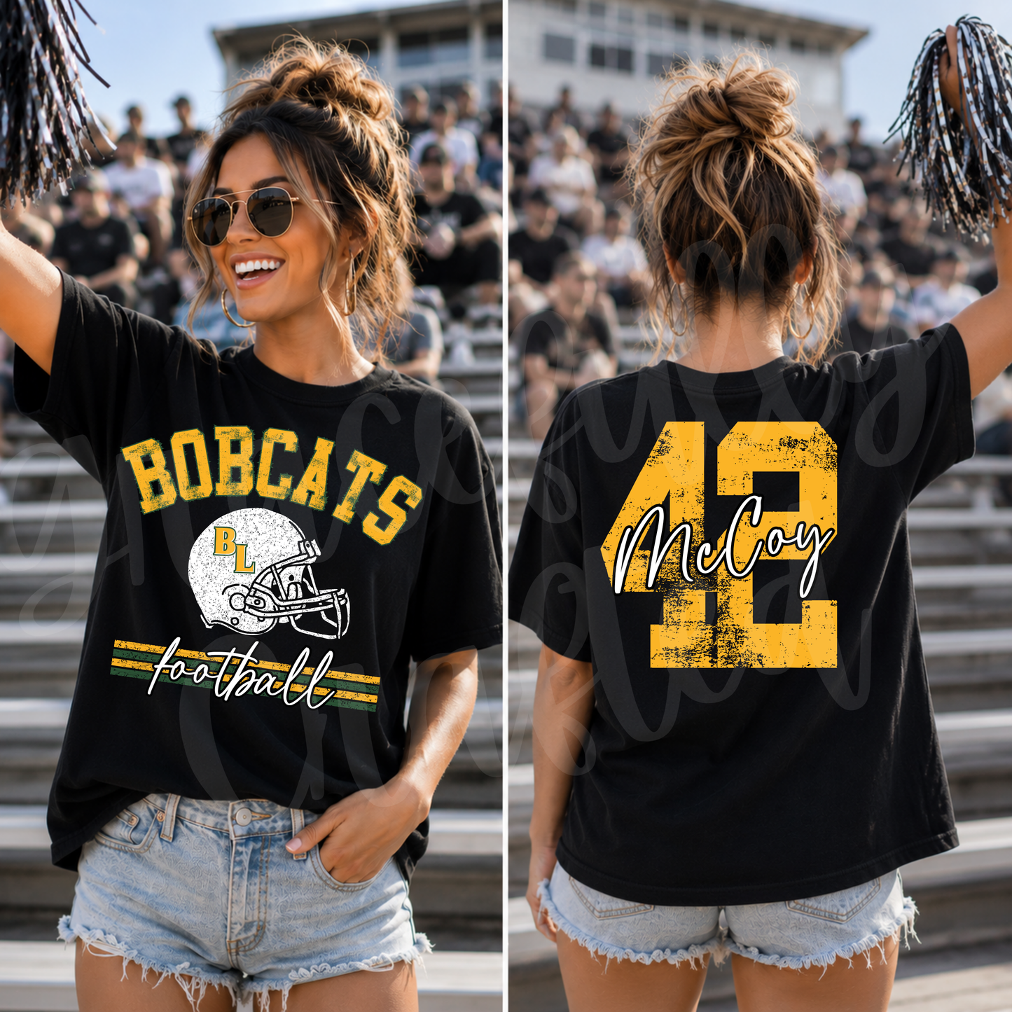 Bobcats Distressed Football Helmet with Numbers Tee