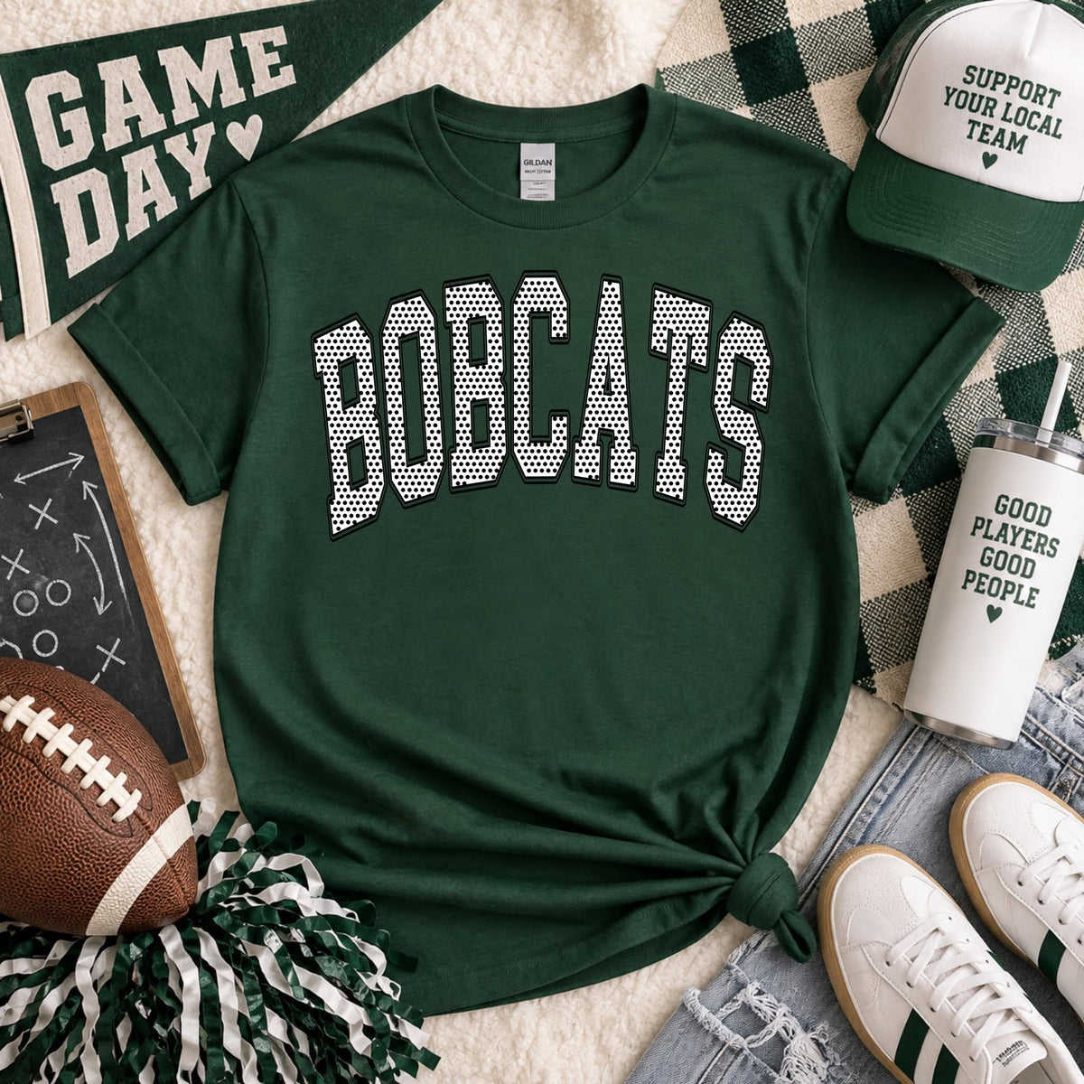 Bobcats Polka Dots Arched Tee or Crewneck