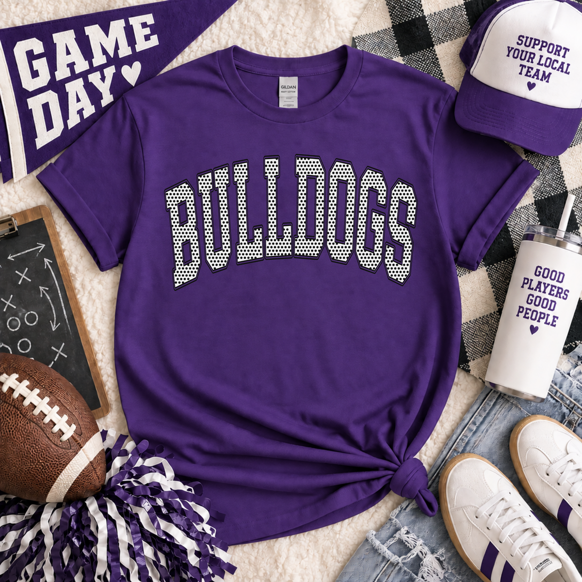Bulldogs Polka Dots Arched Tee or Crewneck