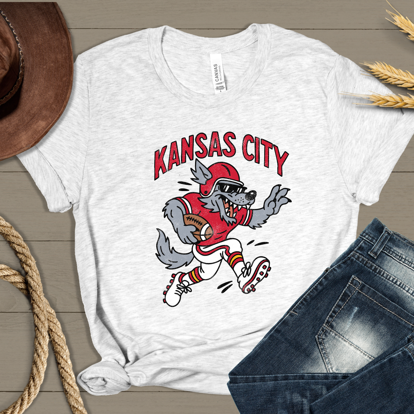 Kansas City Vintage Wolf Football Tee