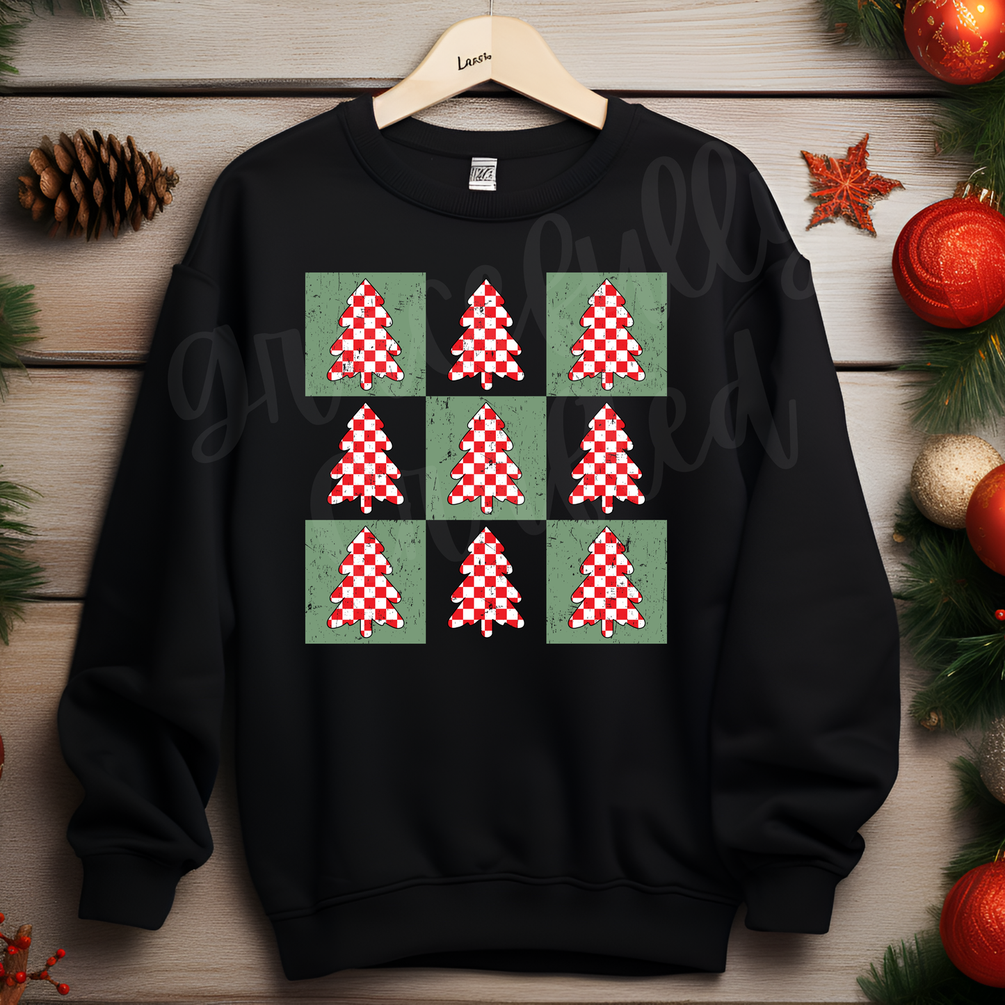 Checkerboard Christmas Trees Tee or Crewneck