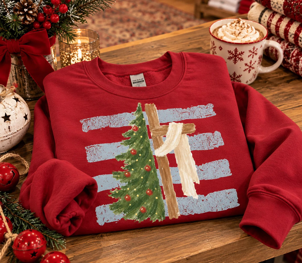 Christmas Cross Tee or Crewneck