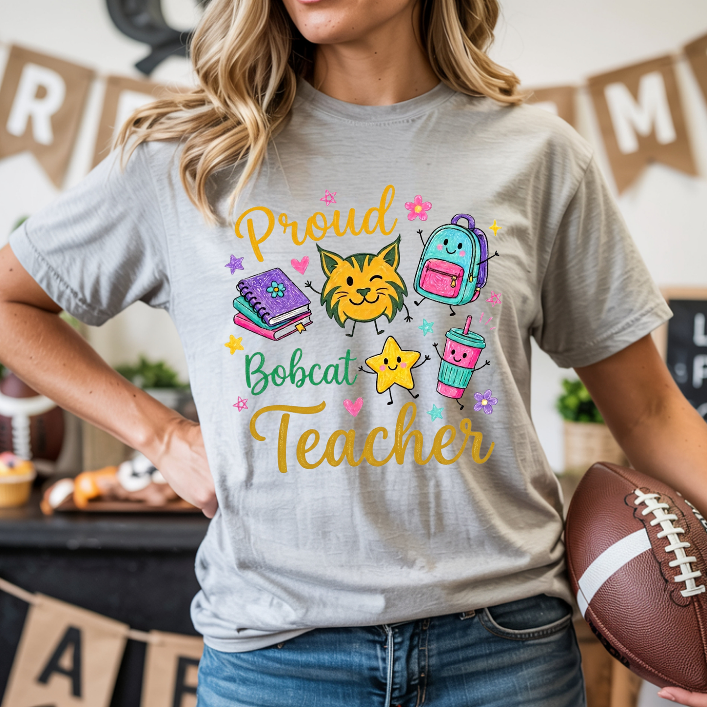 Proud Bobcat Teacher Doodle Tee