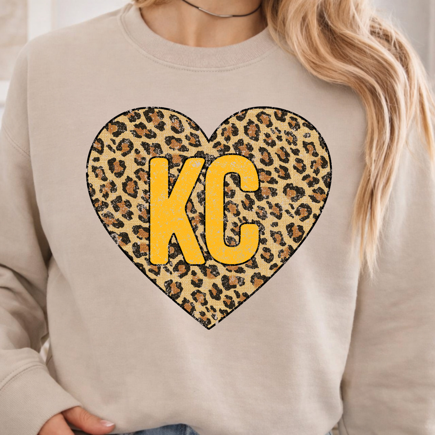 KC Leopard Heart Crewneck Sweatshirt