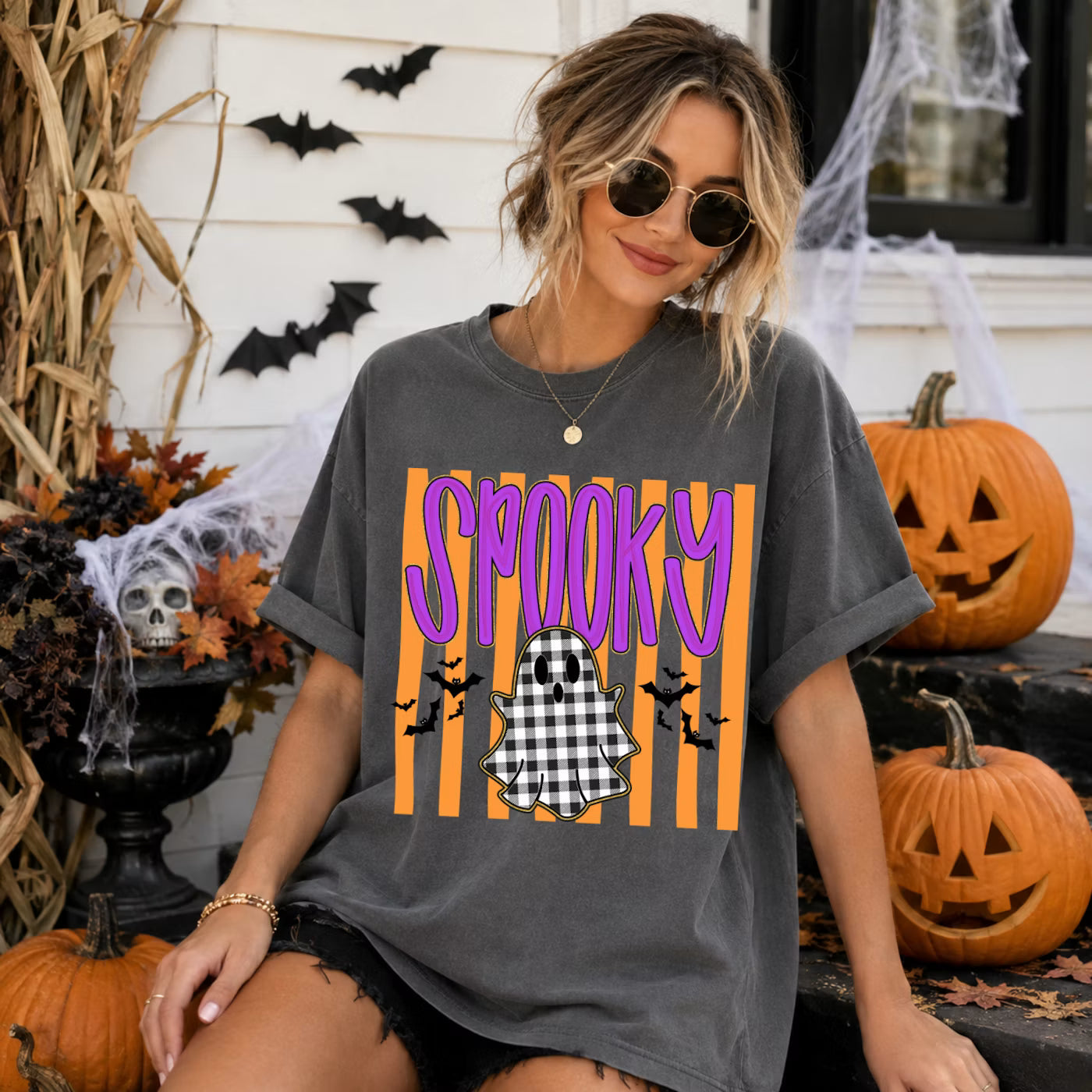 Gingham Spooky Ghost Tee