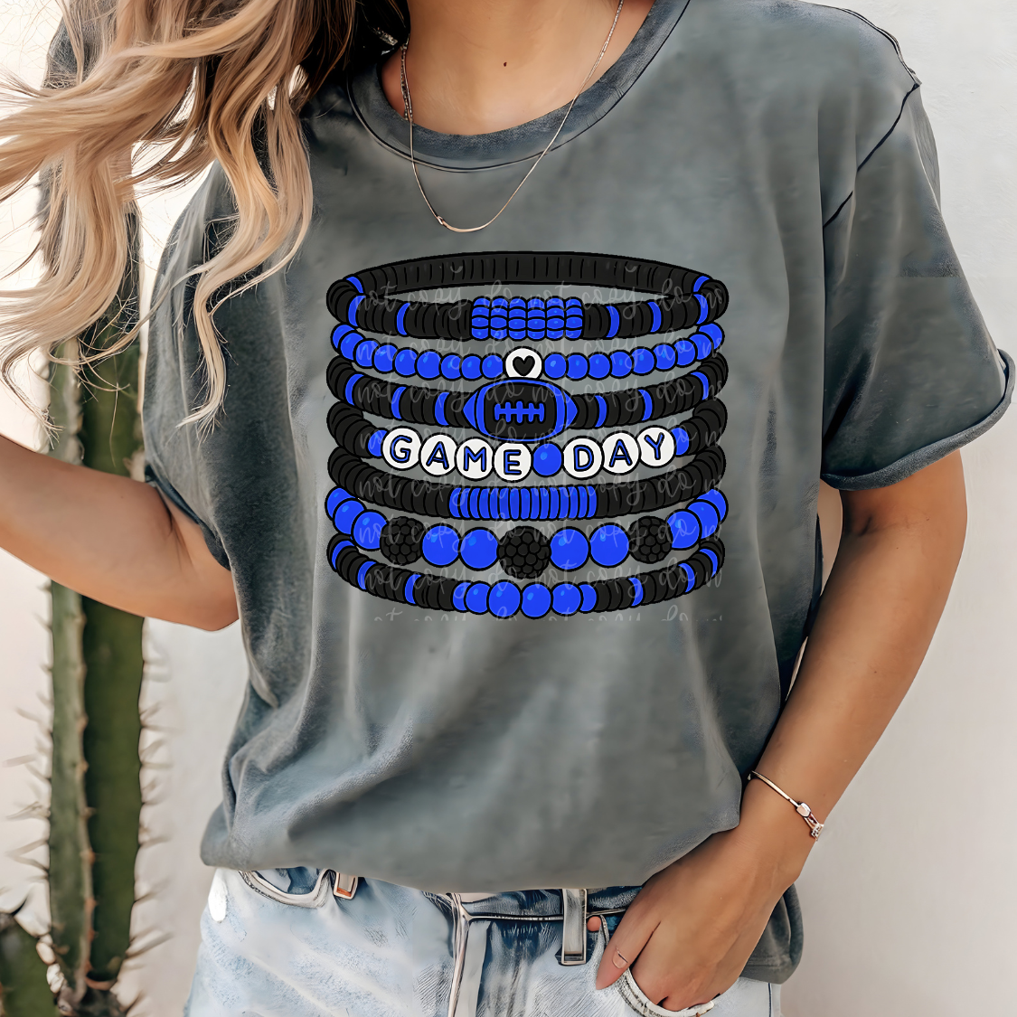 Football Game Day Bracelet Tee (Blue and Black)