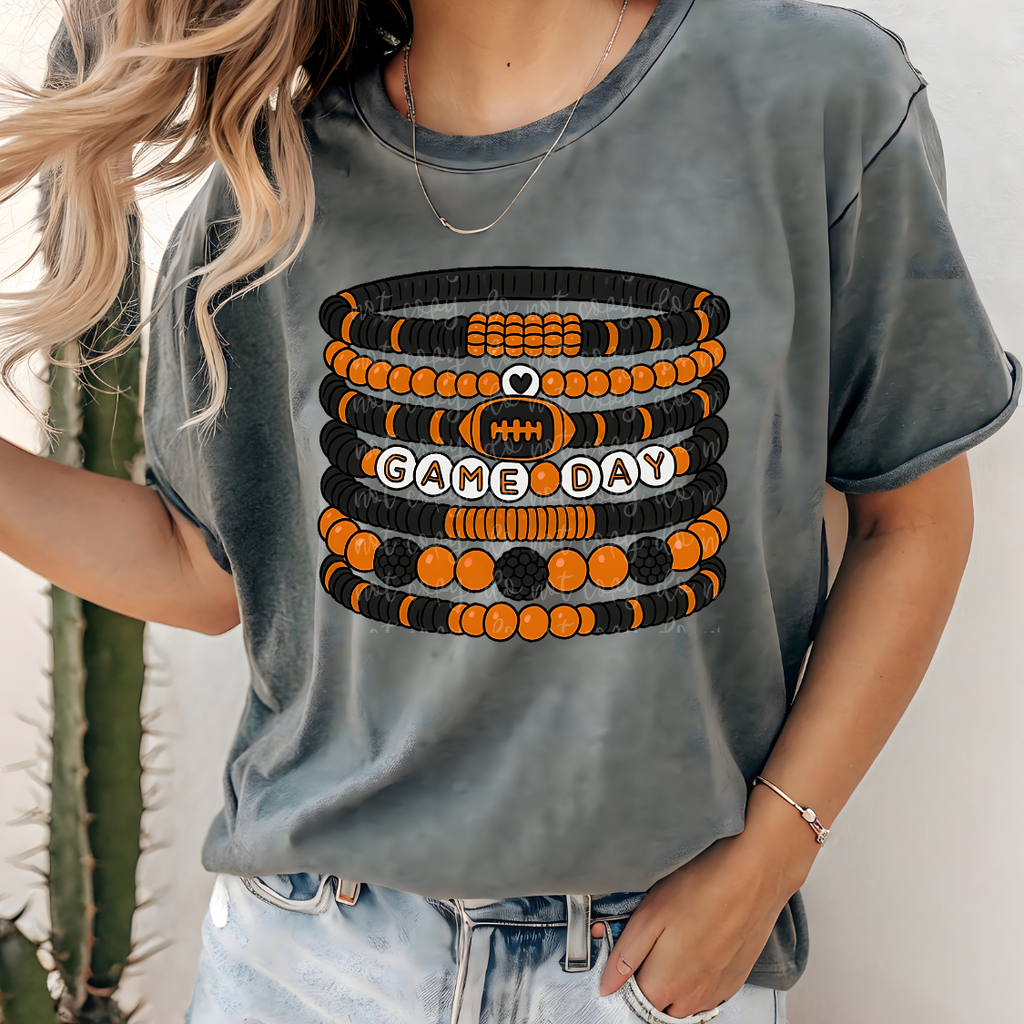 Football Game Day Bracelet Tee (Orange and Black)