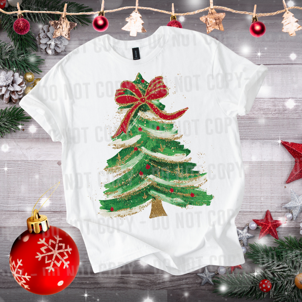 Painted Tree with Red Bow Tee