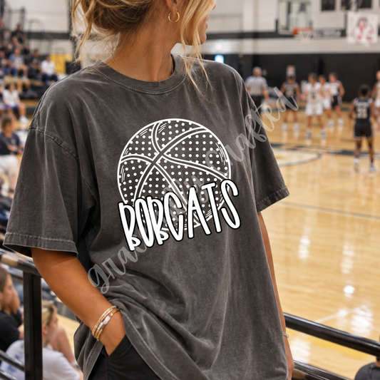 Dark gray shirt featuring a white basketball graphic with BOBCATS lettering