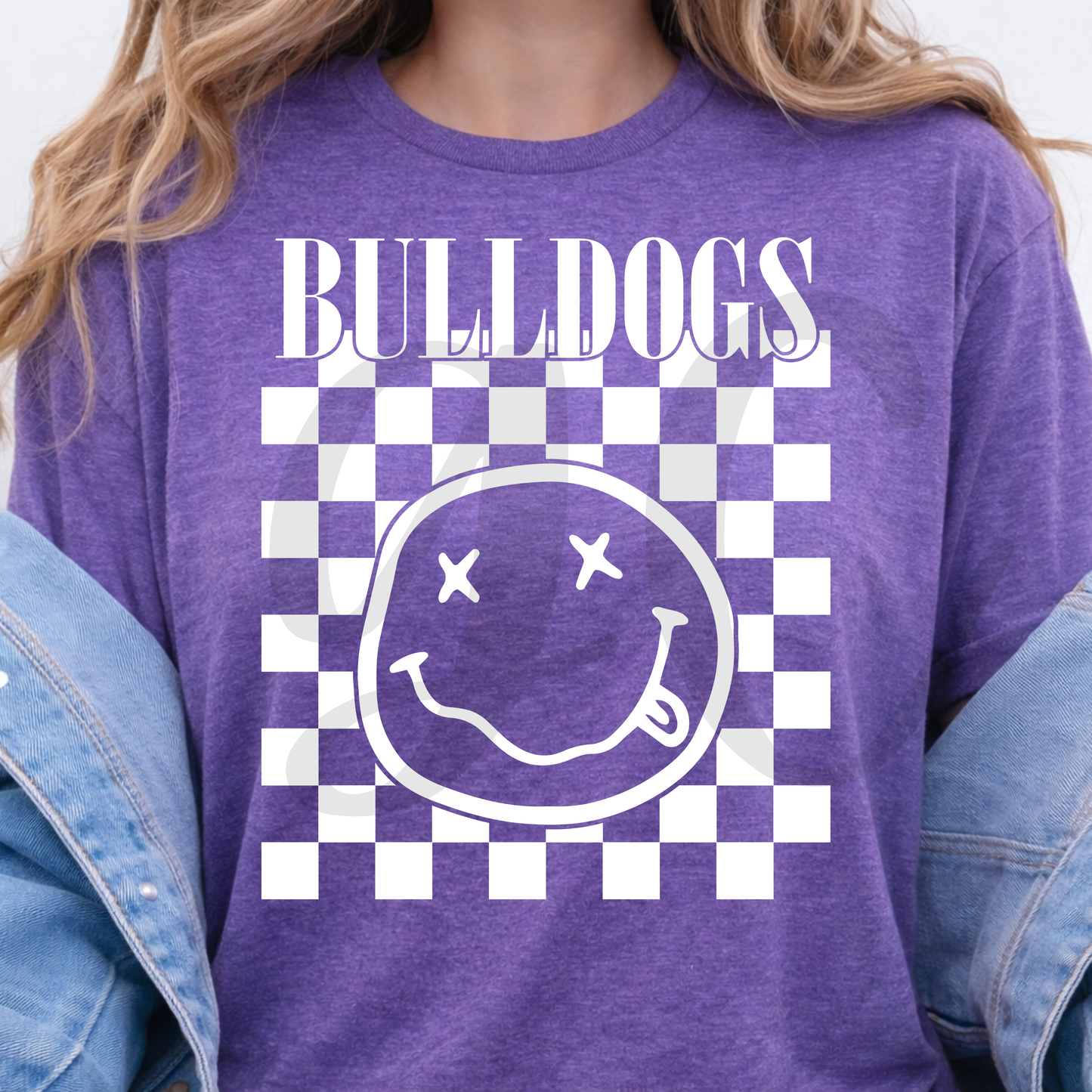 Linwood Bulldogs Retro Smiley Checkerboard Tee