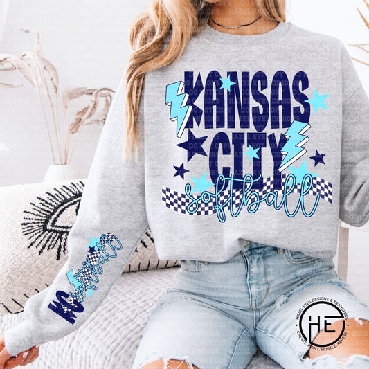 KC Softball Lighting Bolt with Sleeve Crewneck