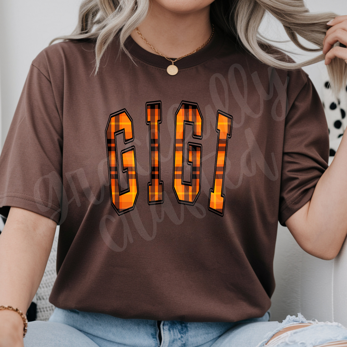 Fall Plaid Varsity Arch Tee or Crewneck (Personalize)