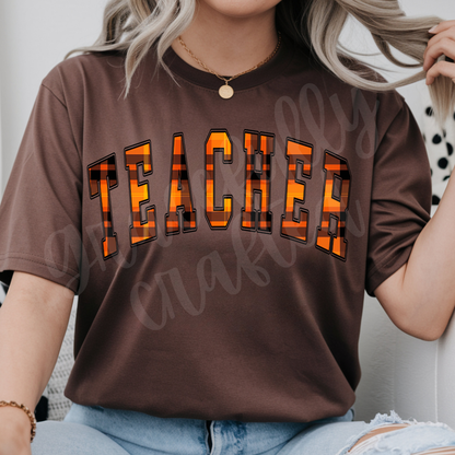 Fall Plaid Varsity Arch Tee or Crewneck (Personalize)