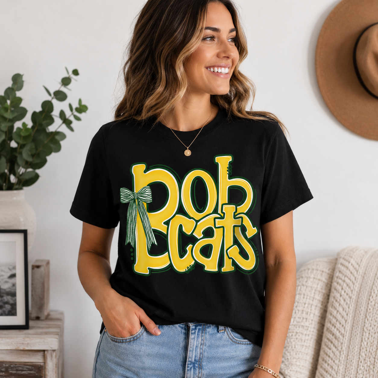 Bobcats Coquette Bow Graphic T-Shirt