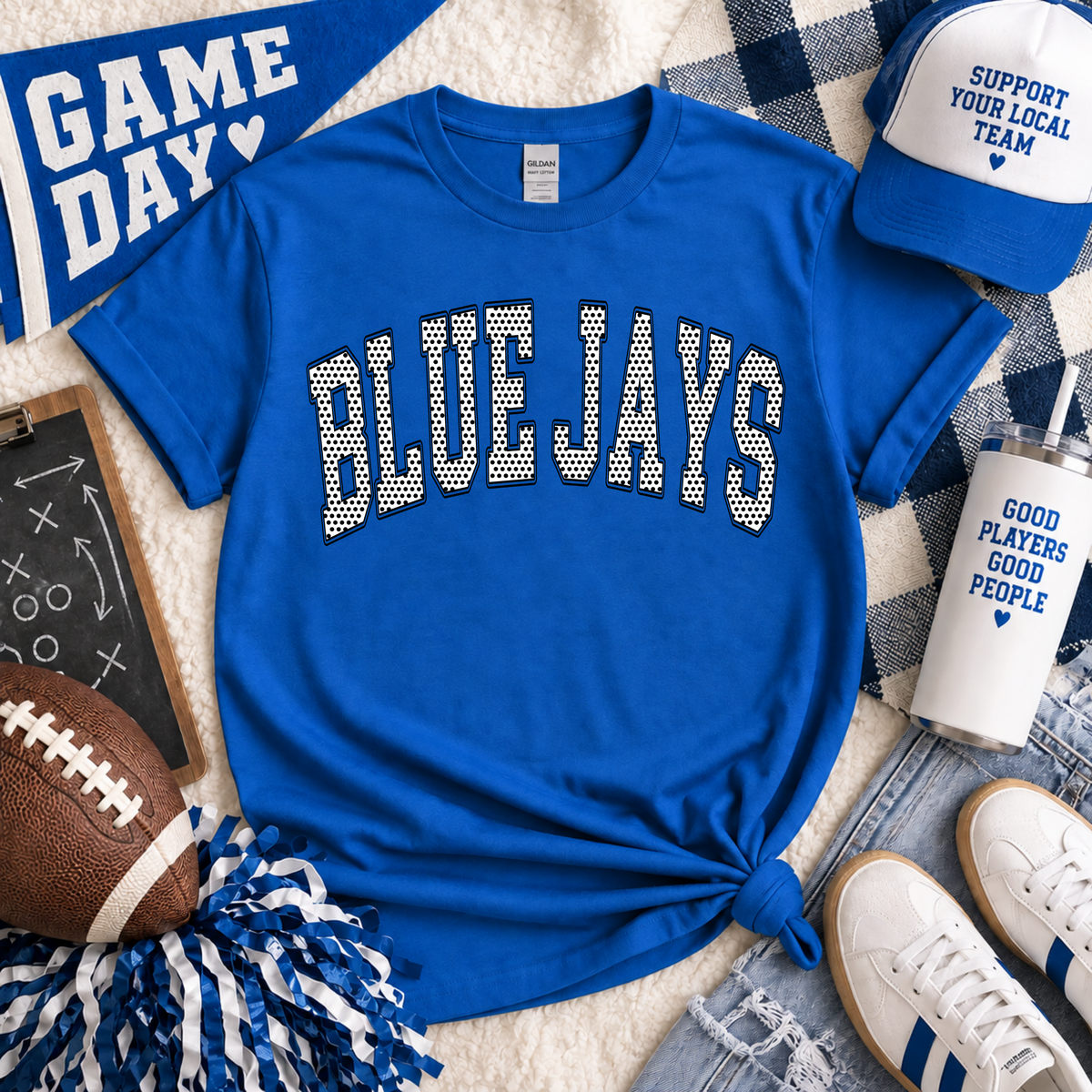 Bluejays Polka Dots Arched Tee or Crewneck