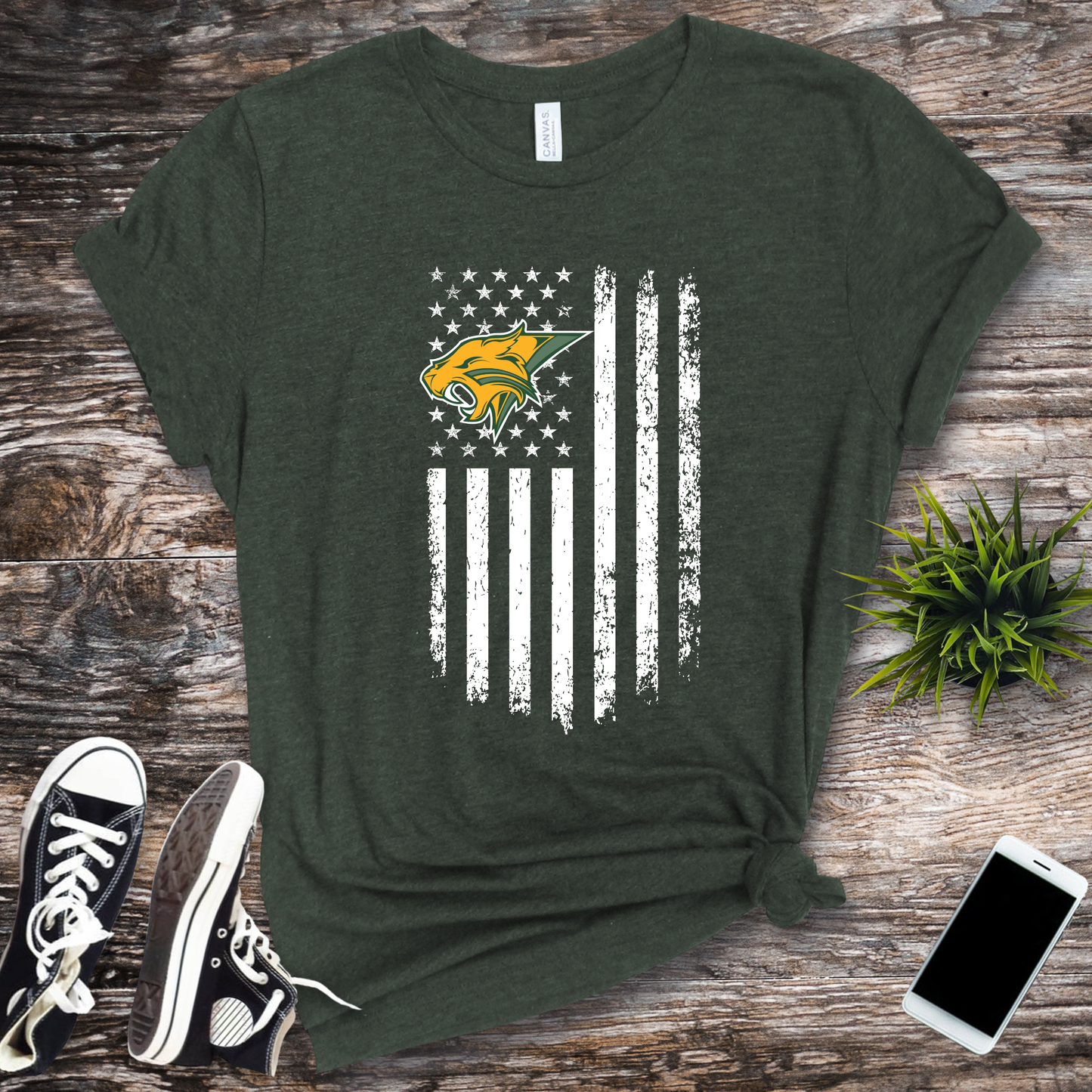 Bobcats Distressed American Flag Spirit T-Shirt