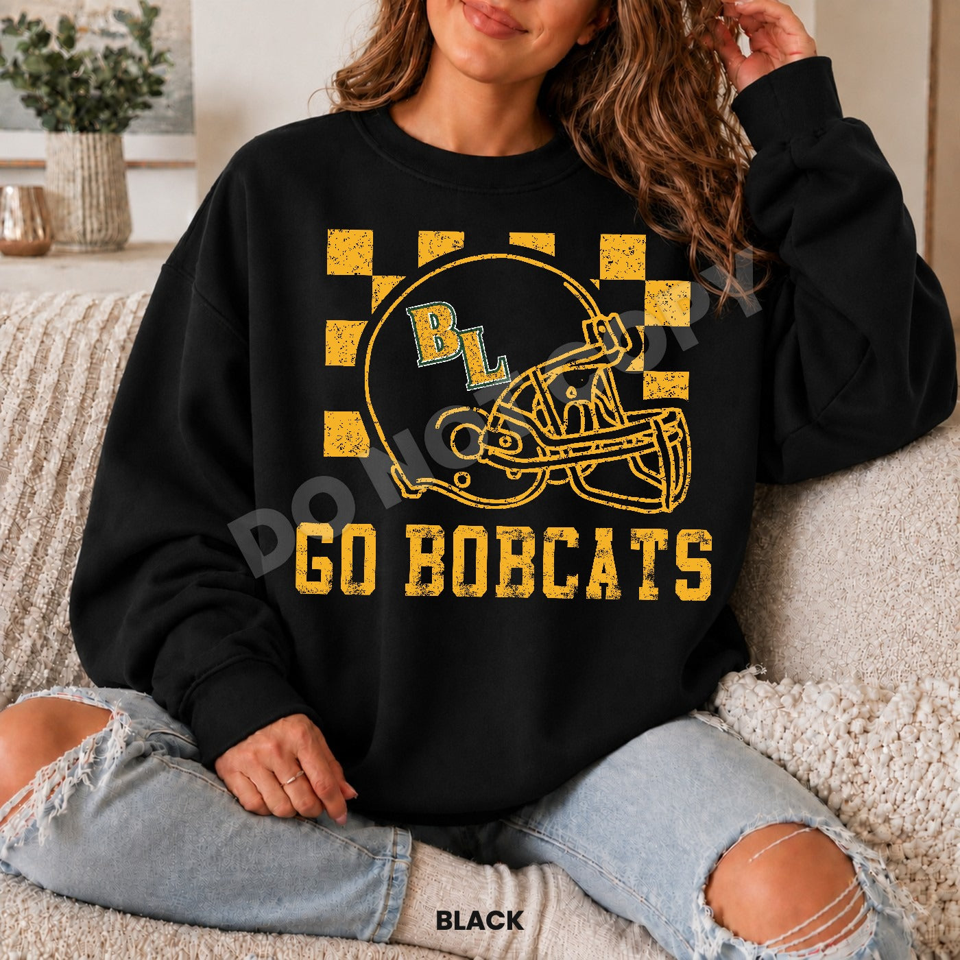 BLHS Checkered Football Helmet Crewneck