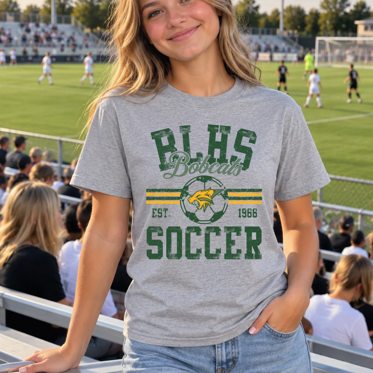 Bobcats Distressed Soccer Tee or Crewneck