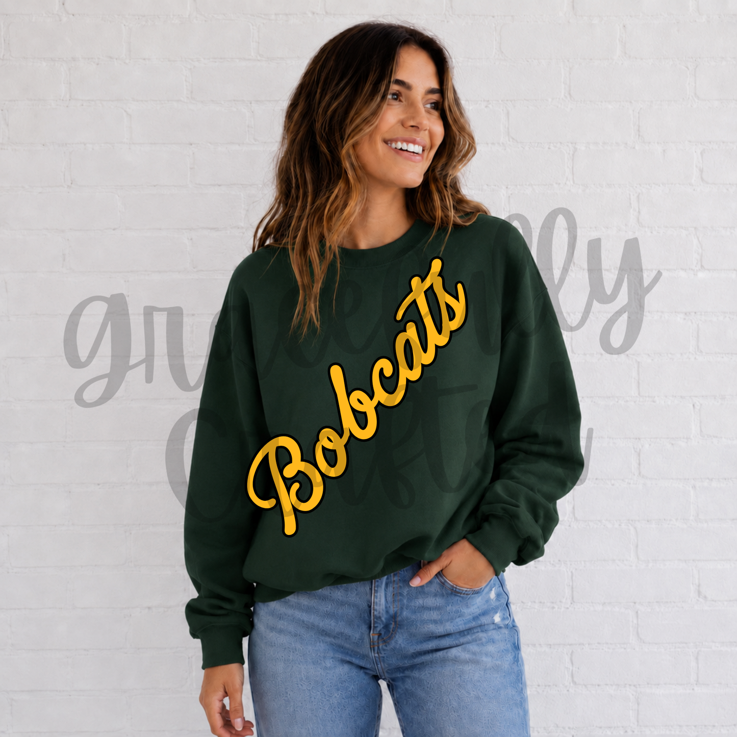 Basehor-Linwood Bobcats Diagonal Script Crewneck