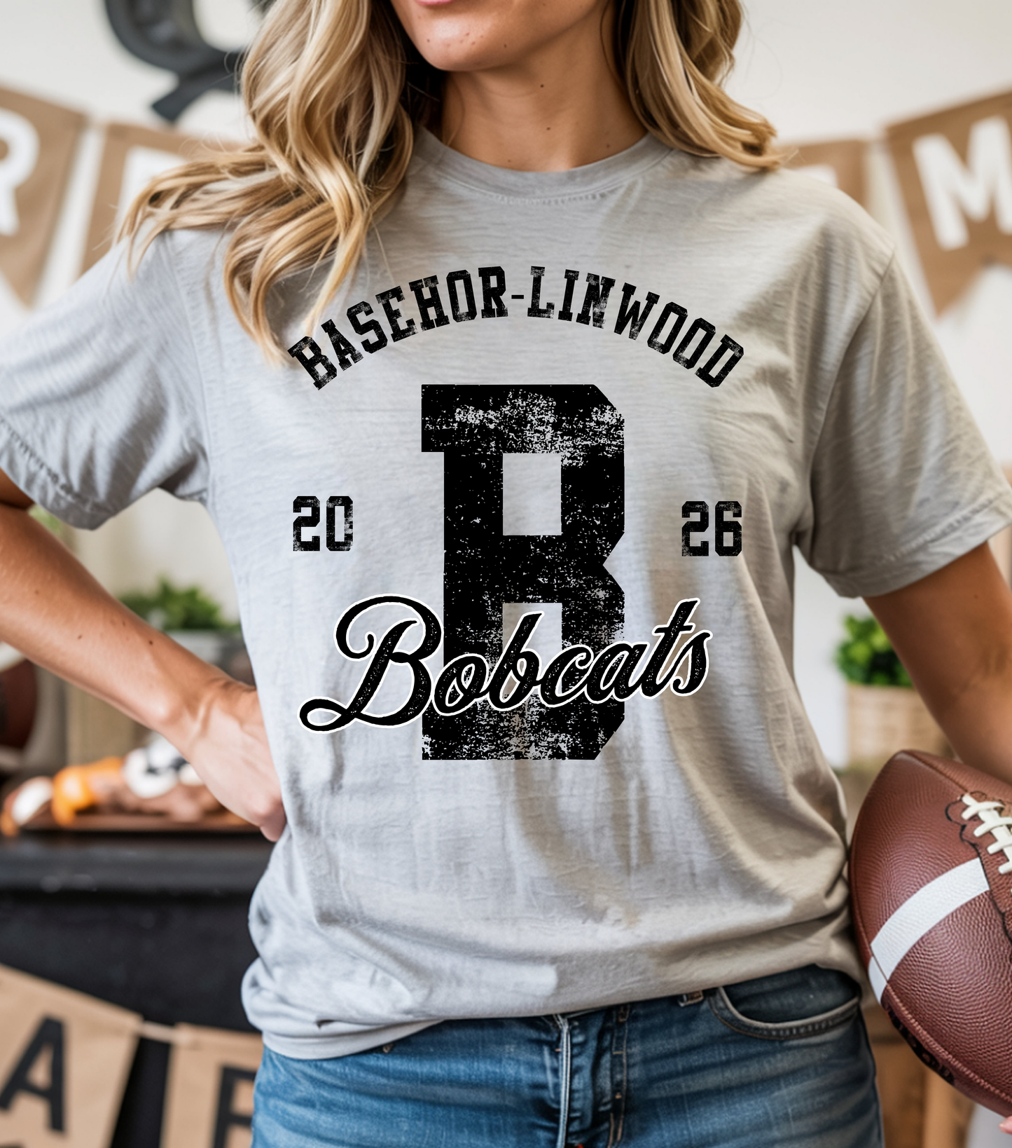 Bobcats Distressed School Monogram Tee