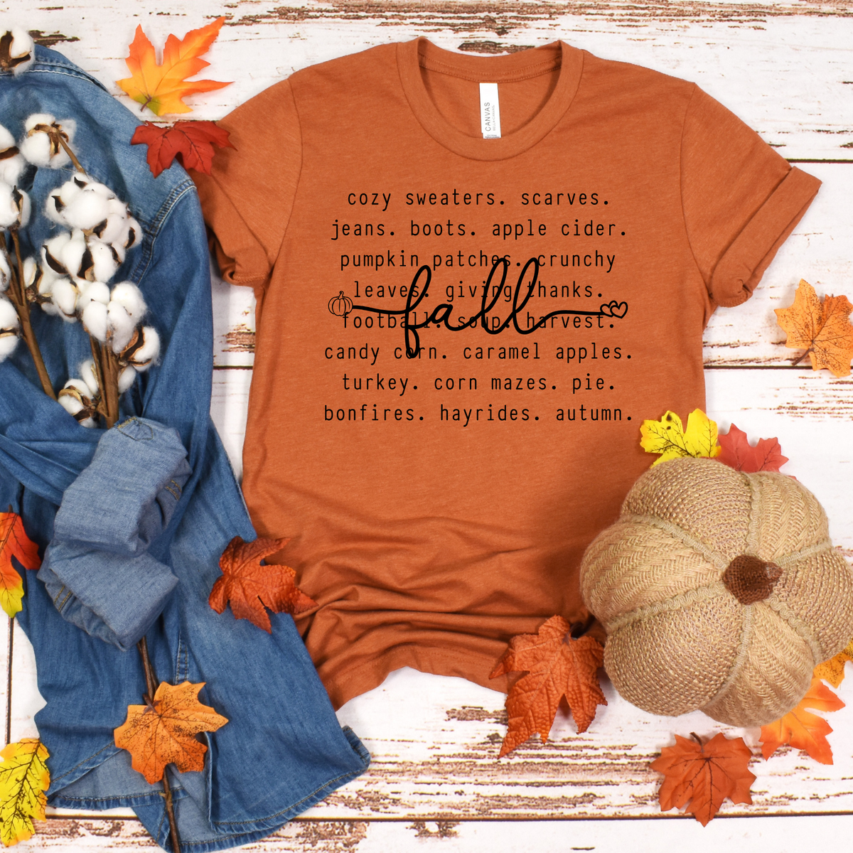 Vintage-inspired typography design featuring the word thankful surrounded by small autumn-themed words and phrases.