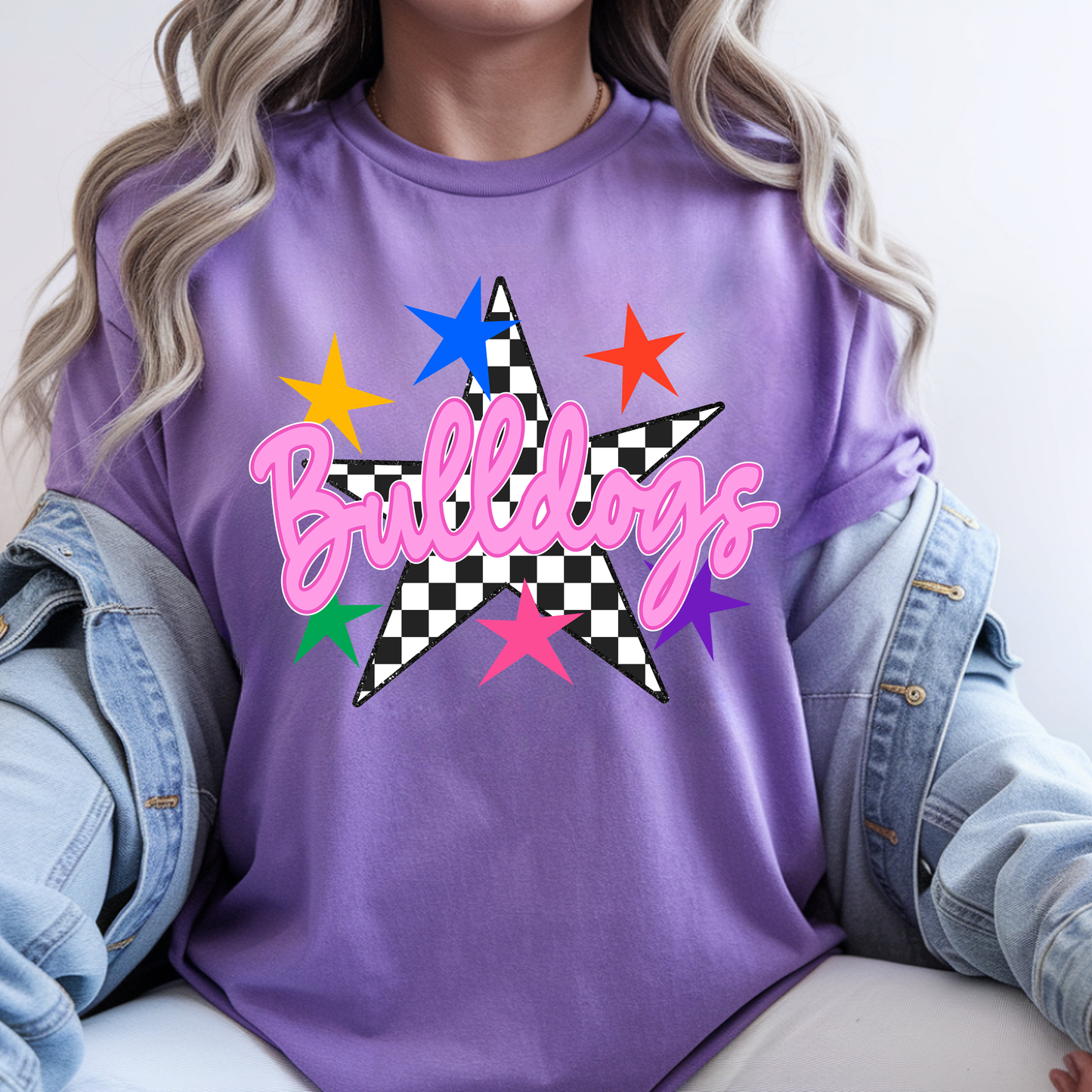Linwood Bulldogs Retro Checkered Star Tee