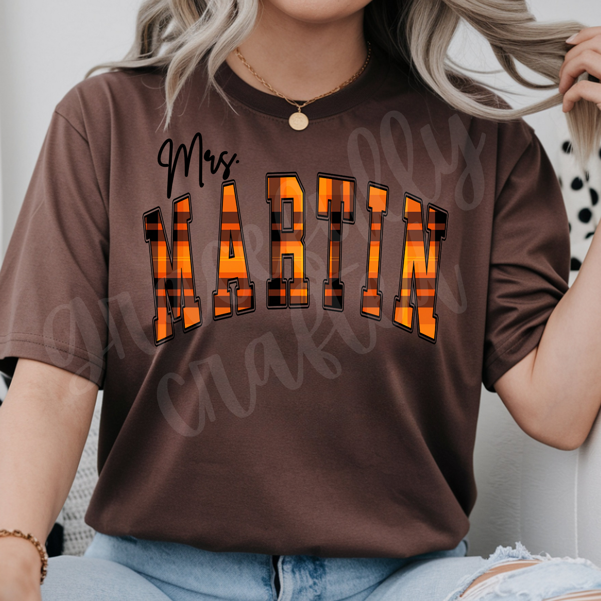 Fall Plaid Varsity Arch Tee or Crewneck (Personalize)