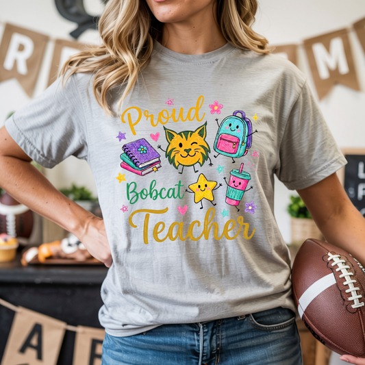 Proud Bobcat Teacher Doodle Tee
