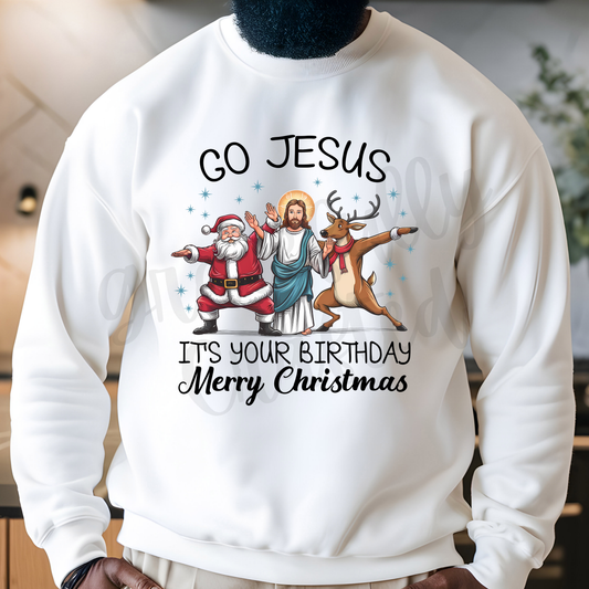 Go Jesus It's Your Birthday with Santa and Rudolph Tee or Crewneck