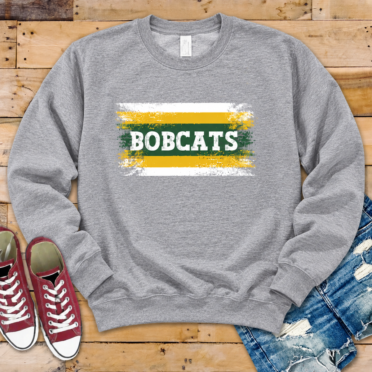 Vintage Bobcats Stripes Tee or Crewneck