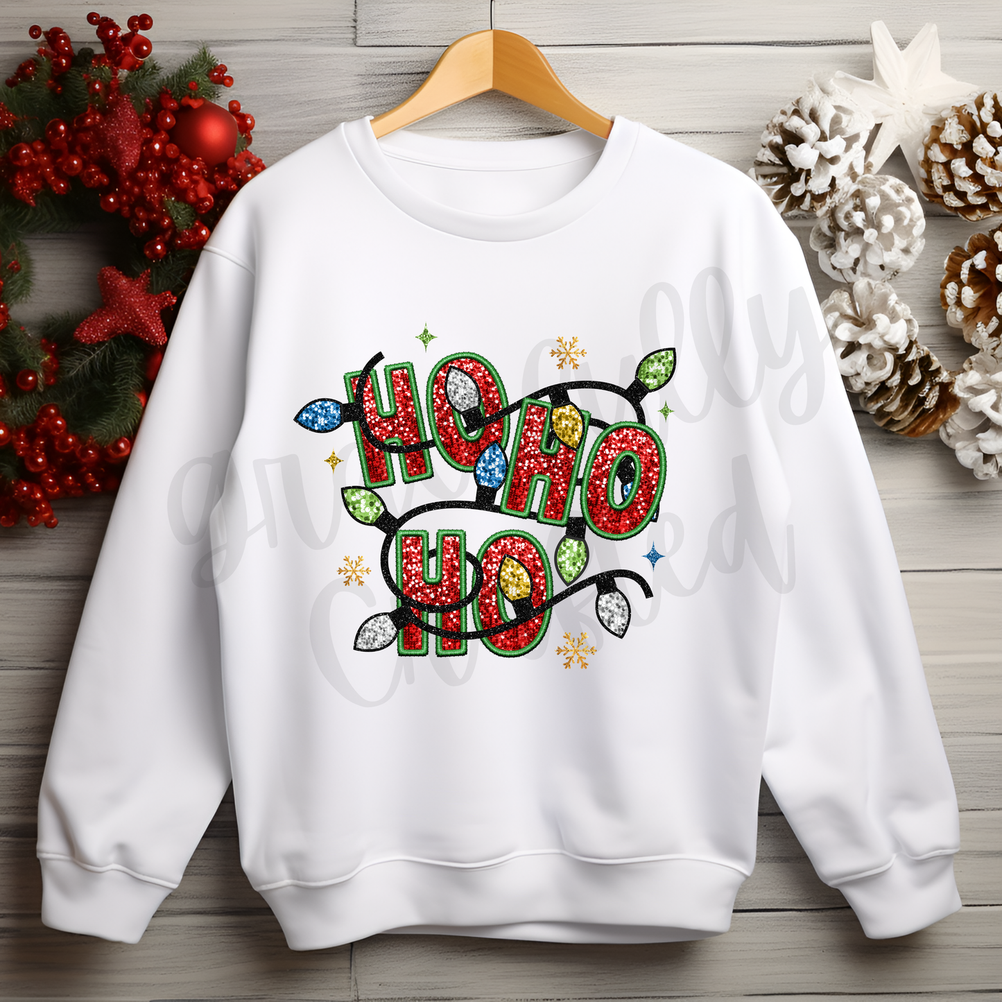 Ho Ho Ho Faux Glitter Lights Tee or Crewneck