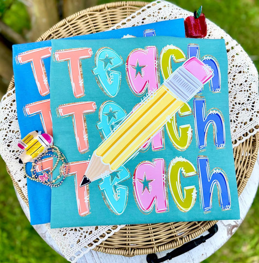 Teach with Pencil Trendy Tee