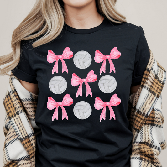 Volleyball Coquette Pink Bows Tee