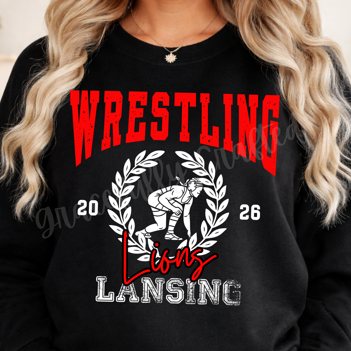 Wrestling Wreath- Lansing Tee or Crewneck