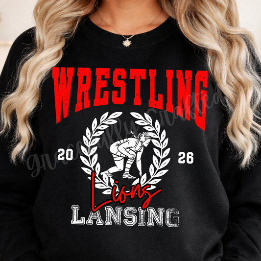 Wrestling Wreath- Lansing Tee or Crewneck