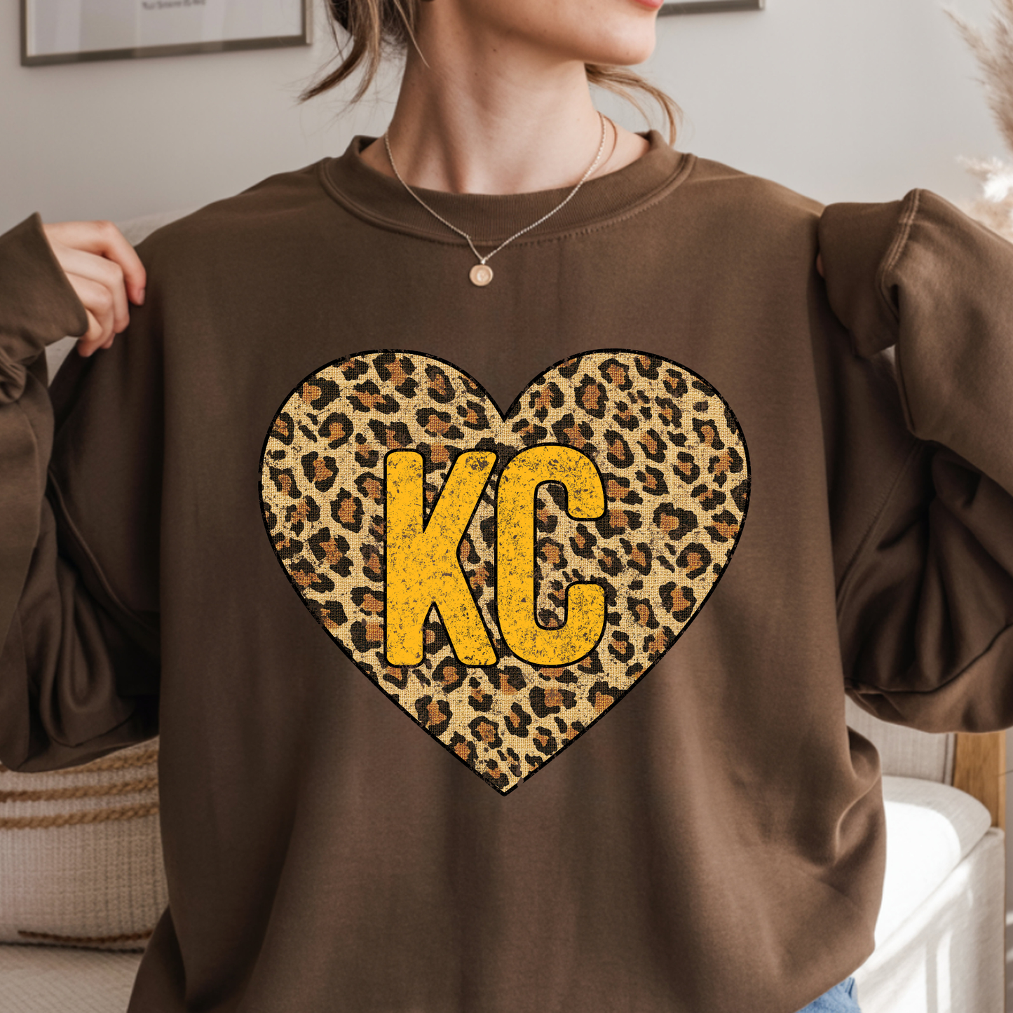KC Leopard Heart Crewneck Sweatshirt