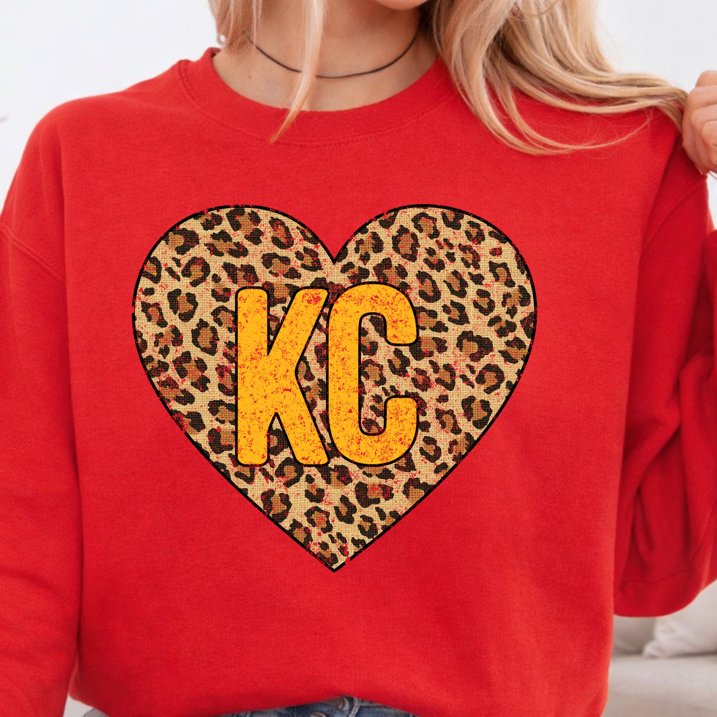 KC Leopard Heart Crewneck Sweatshirt