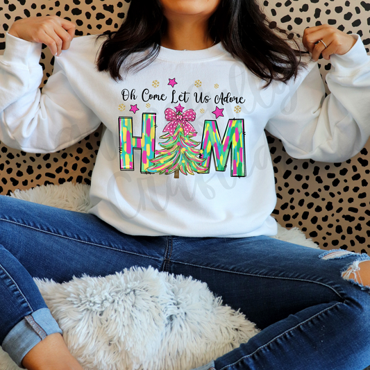 Oh Come Let Us Adore Him with Tree Tee or Crewneck