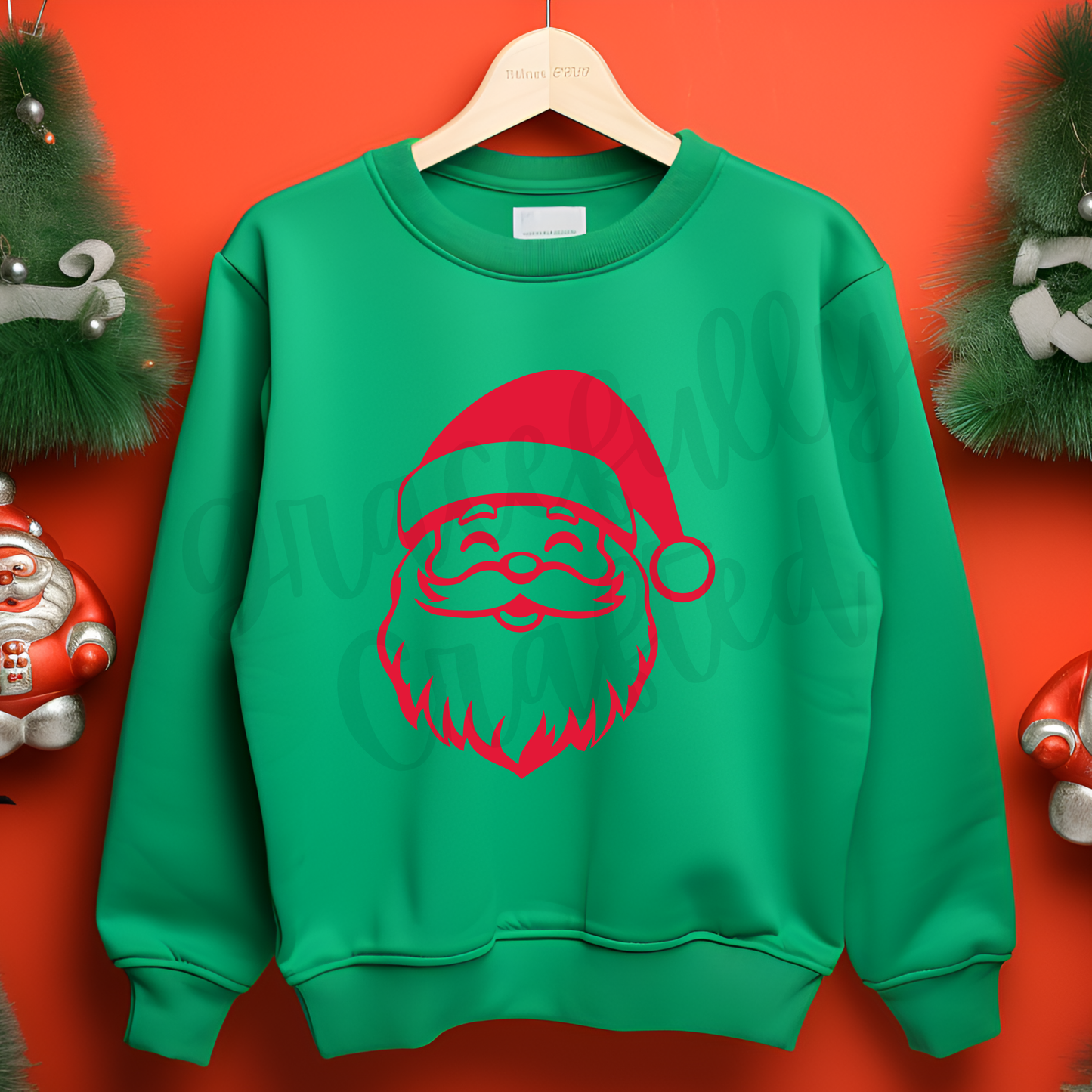 Outlined Santa Full Front Tee or Crewneck