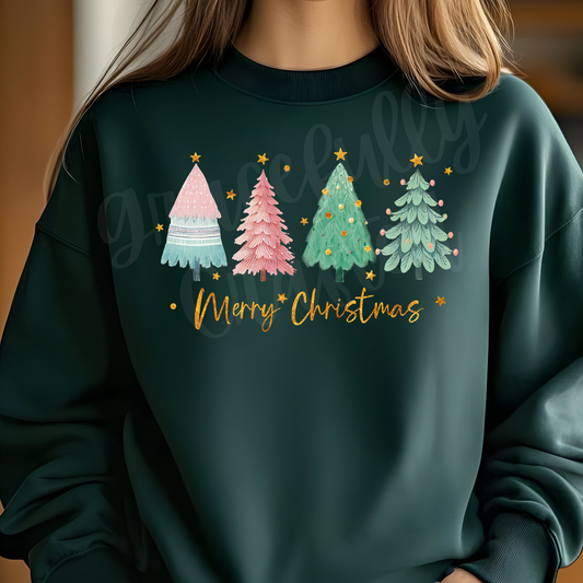 Pastel Christas Trees Tee or Crewneck