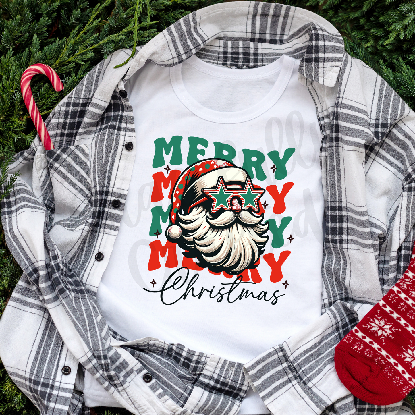 Santa with Star Glasses Tee or Crewneck