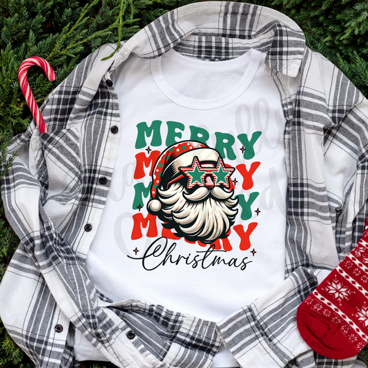 Santa with Star Glasses Tee or Crewneck