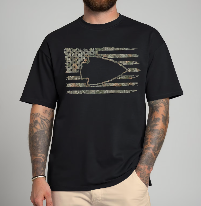 Camo Arrowhead Flag Tee or Crewneck