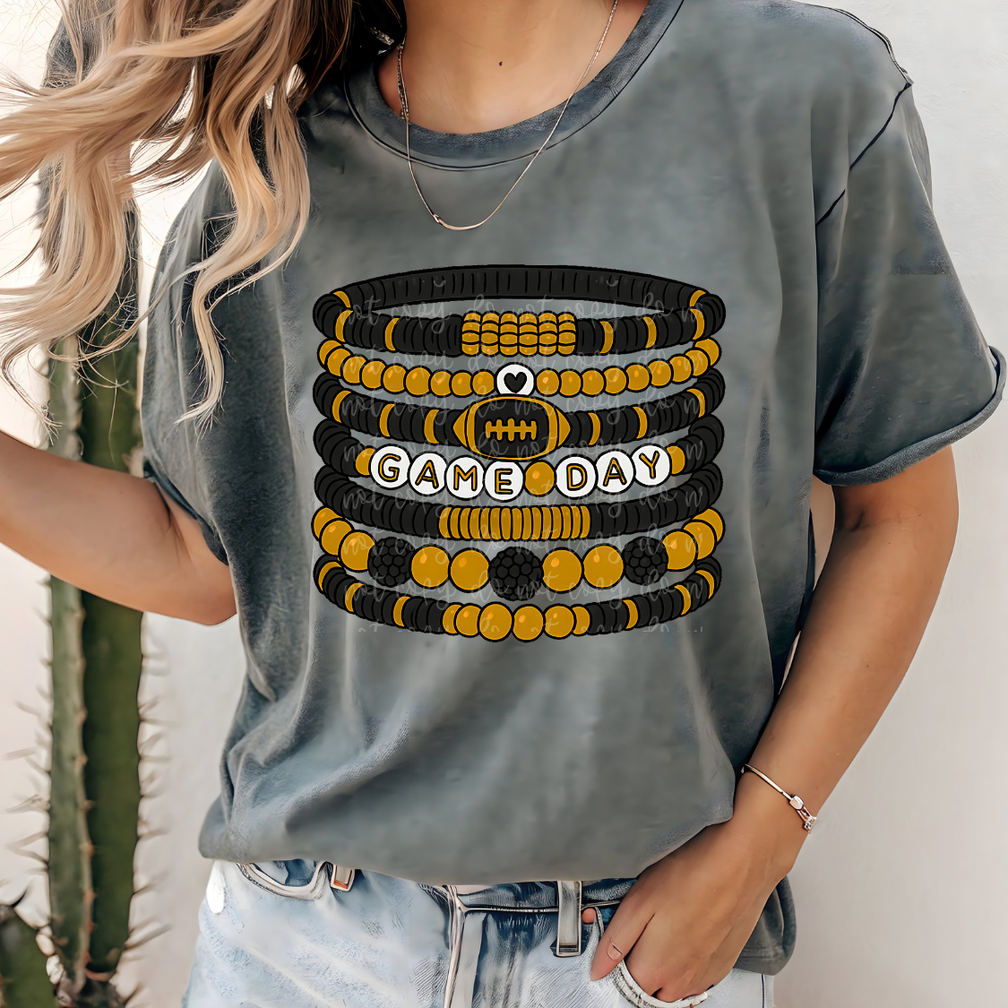 Football Game Day Bracelet Tee (Gold and Black)