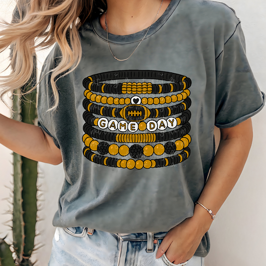 Football Game Day Bracelet Tee (Gold and Black)