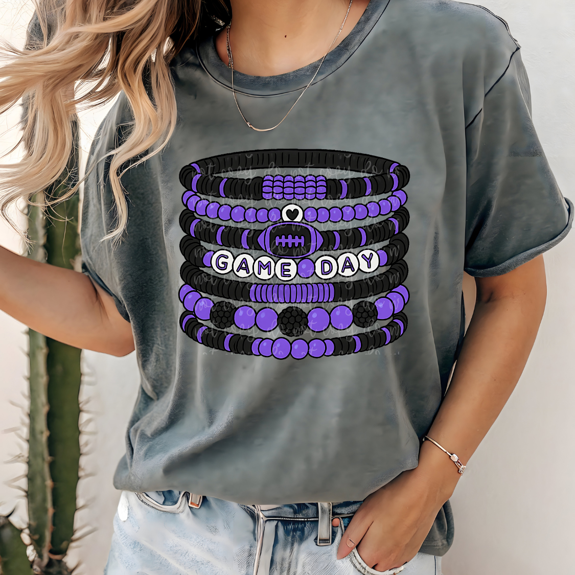 Football Game Day Bracelet Tee (Purple and Black)