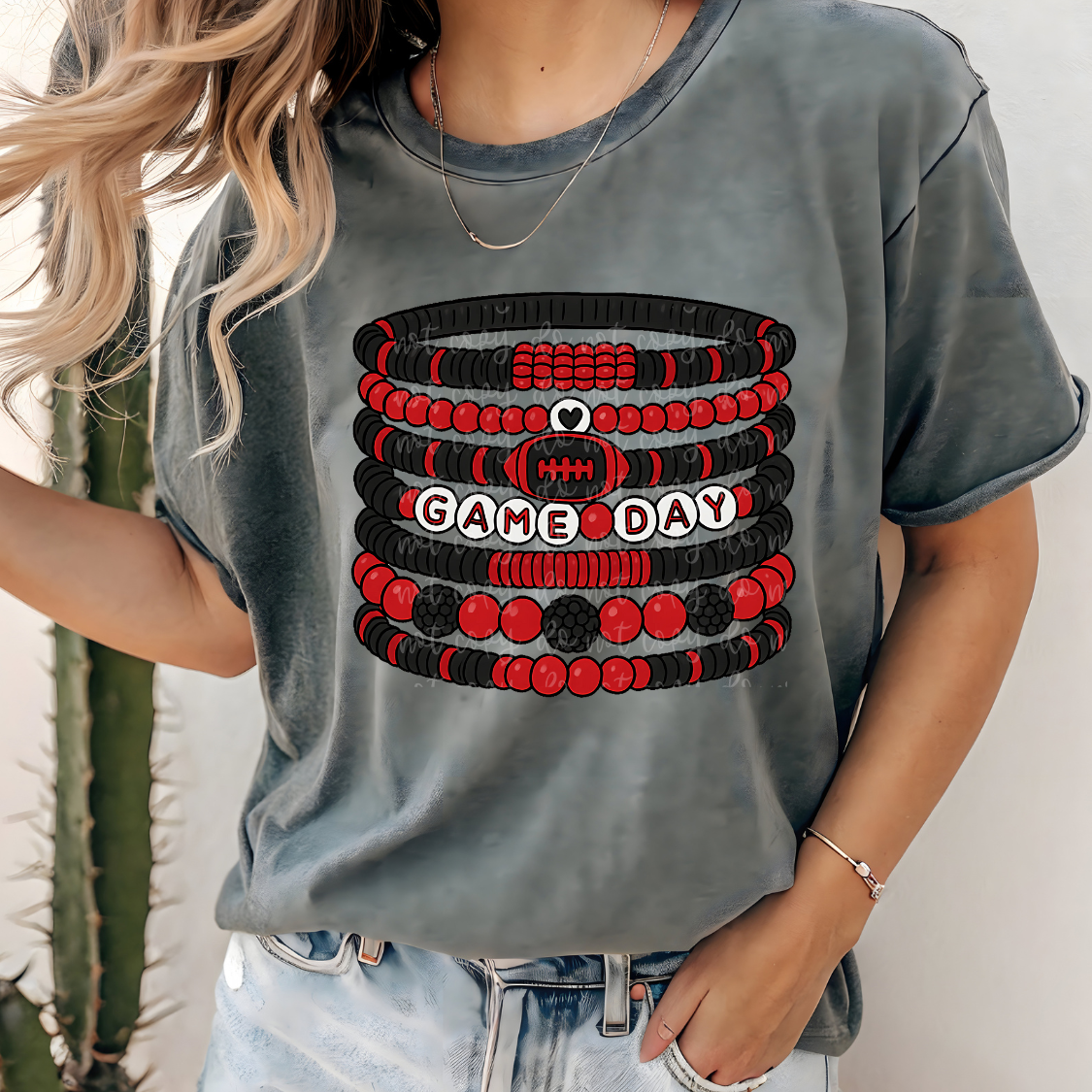 Football Game Day Bracelet Tee (Red and Black)