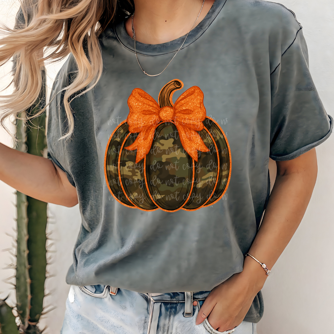 Camo Pumpkin with Orange Bow Tee