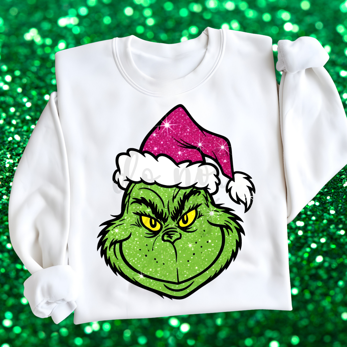 Grinch with Sparkly Santa Hat Crewneck
