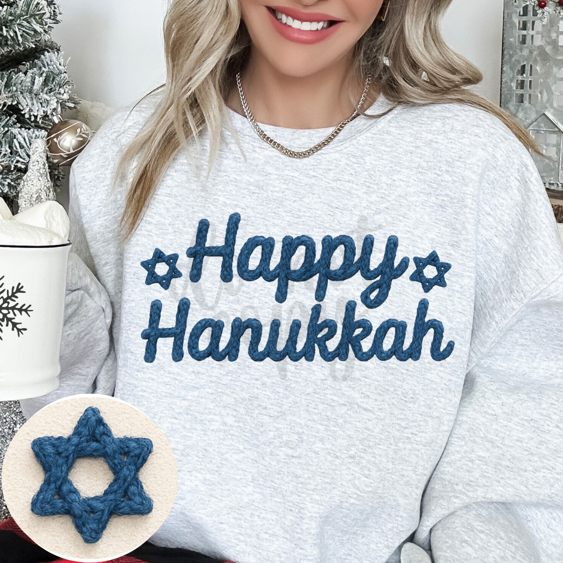 Happy Hanukkah Faux Yarn Crewneck